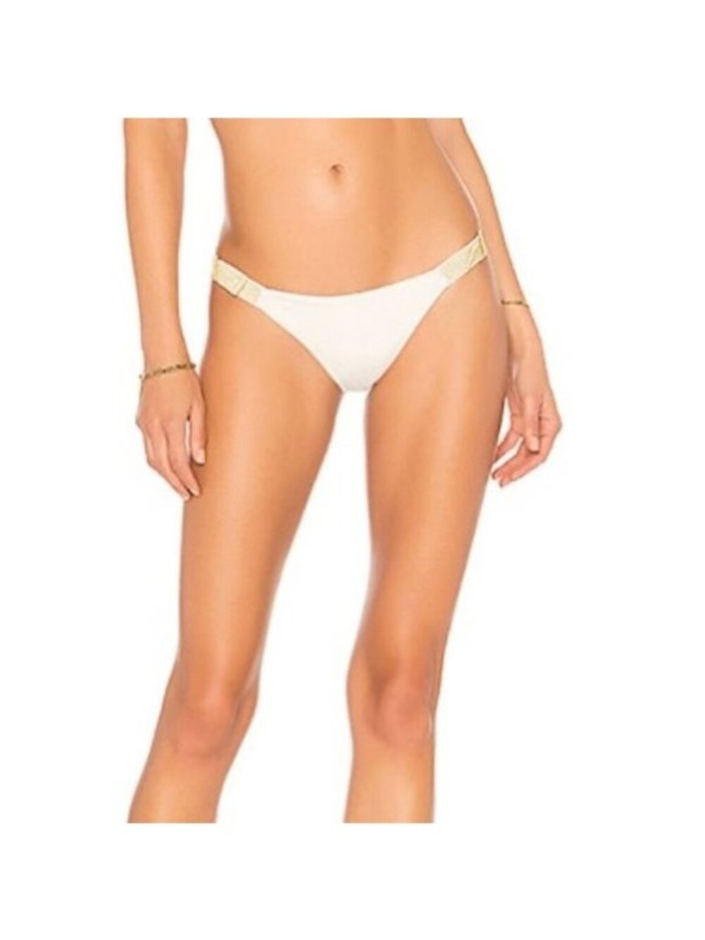 Lovers + Friends White Bikini Bottoms Gold Metallic Accent Sides